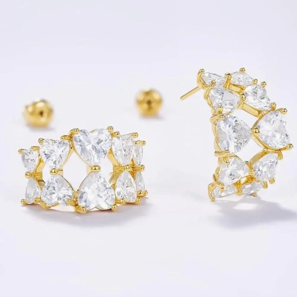 NEW 14K Gold Plated CZ Elegant Hoop Earrings
